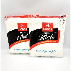 (2) Vintage 1997 Hanes Men's V Neck T-Shirts White 3 Pack XL Cotton NEW NOS